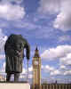 861407k  GB: Churchill Statue & Big Ben London